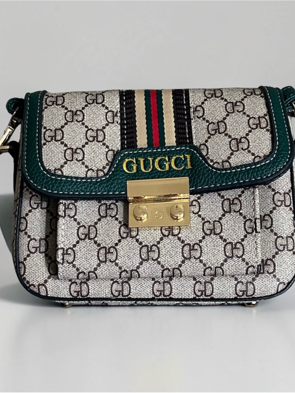 Green-Trim Signature Crossbody Bag